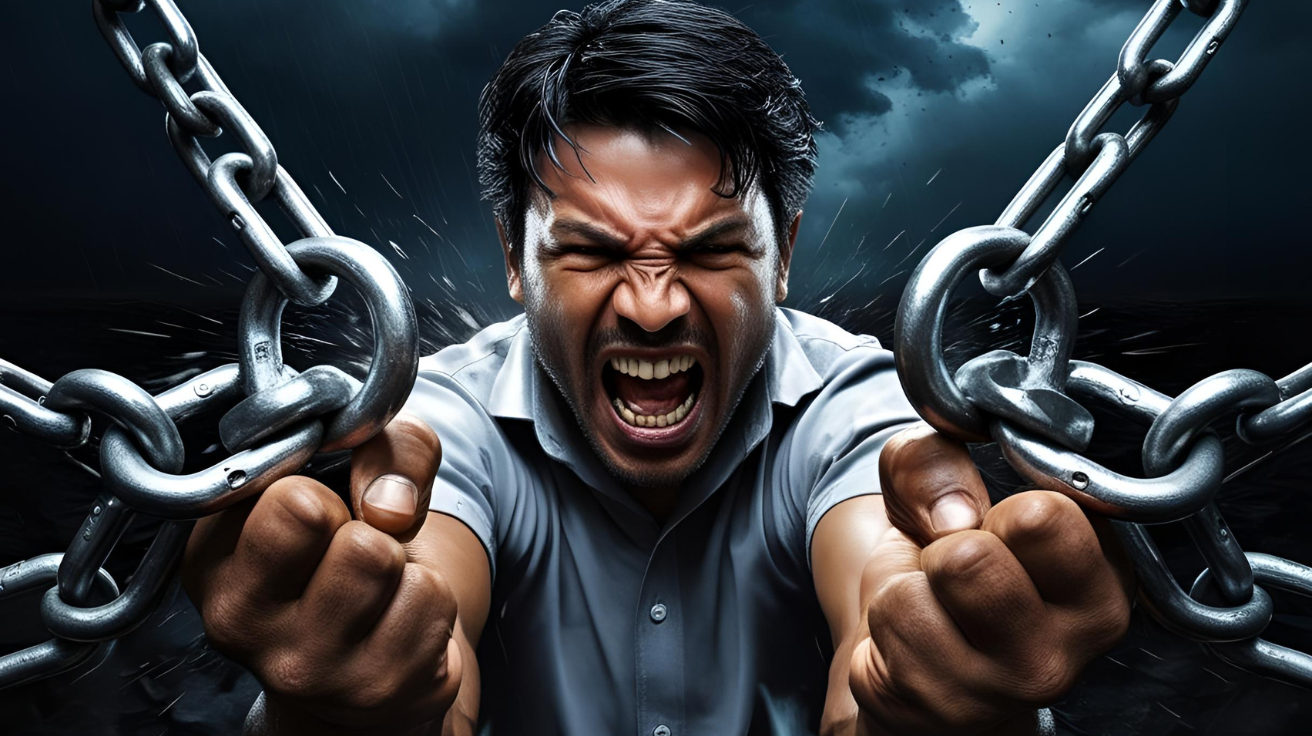 photo of a man crushing chains