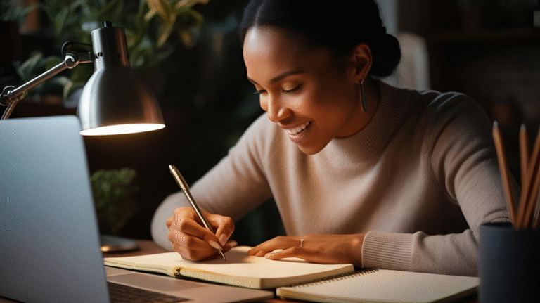 photo of a woman writing on her diary