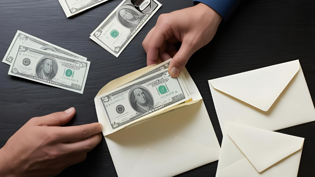 photo of cash stuffing envelopes