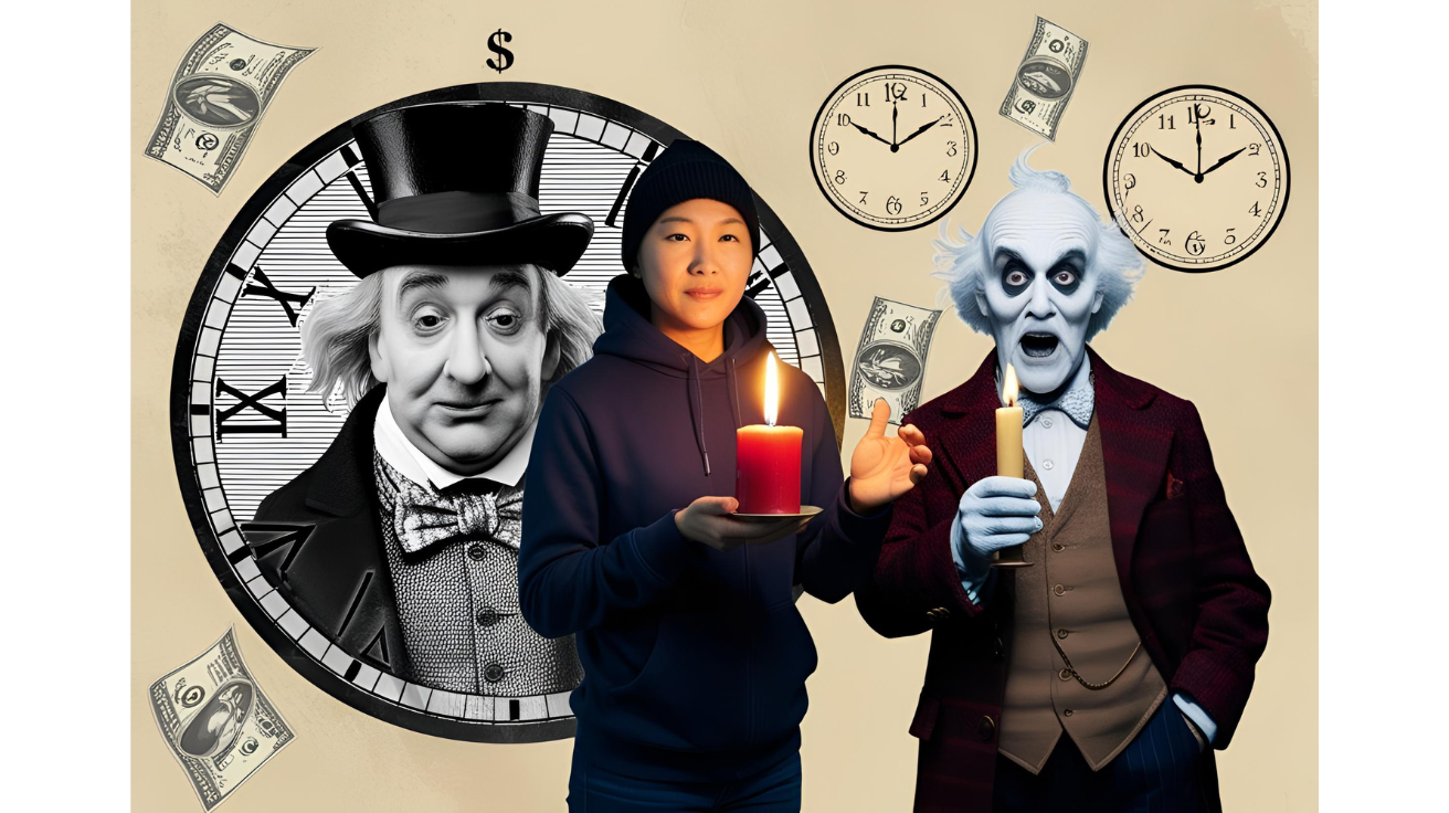 Photo of a man getting Finance Lessons from Ebenezer Scrooge